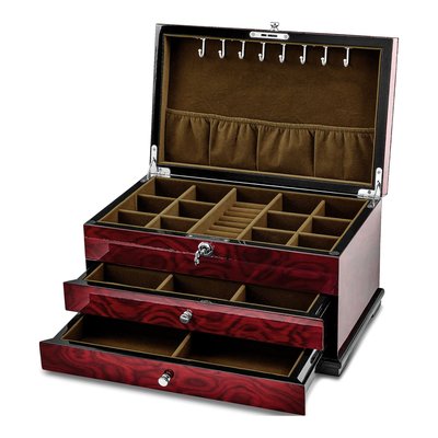 Luxury Giftware High Gloss Rosewood Veneer W/Mother Of Pearl Inlay 2-Drawer Locking Wooden Jewelry Box – view 2