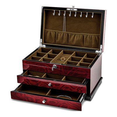 Luxury Giftware High Gloss Rosewood Veneer W/Mother Of Pearl Inlay 2-Drawer Locking Wooden Jewelry Box – view 3