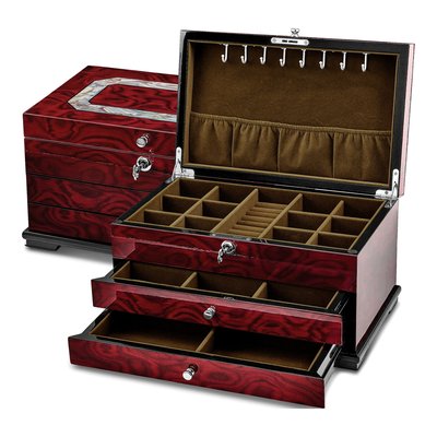 Luxury Giftware High Gloss Rosewood Veneer W/Mother Of Pearl Inlay 2-Drawer Locking Wooden Jewelry Box – view 4