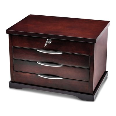 Ebony Veneer 3-Drawer Musical Locking Jewelry Box