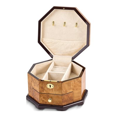 Rustic Burlwood Octagonal Locking Jewelry Box – view 2