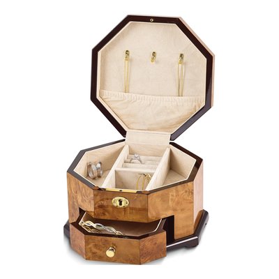 Rustic Burlwood Octagonal Locking Jewelry Box – view 3