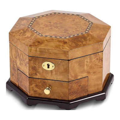 Rustic Burlwood Octagonal Locking Jewelry Box