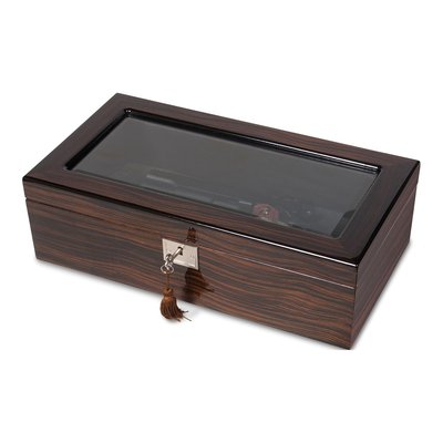 Ebony Wood Veneer Locking Jewelry & Watch Display Box