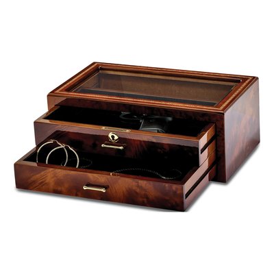 Wood Veneer Glass Top Locking Jewelry & Watch Box – view 2