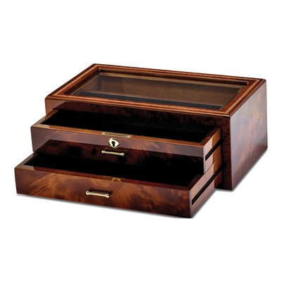 Wood Veneer Glass Top Locking Jewelry & Watch Box – view 3