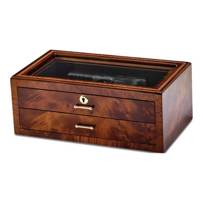Wood Veneer Glass Top Locking Jewelry & Watch Box – view 4