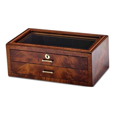 Wood Veneer Glass Top Locking Jewelry & Watch Box