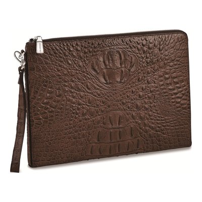Croc-Texture Leather Zip Portfolio, 20 Card Slots