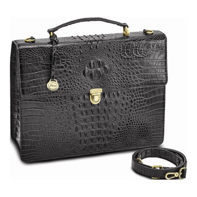 Black Croc-Texture Leather Briefcase/Messenger Bag