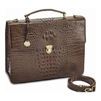 Brown Croc-Texture Leather Briefcase