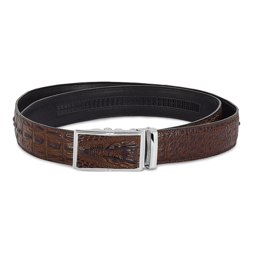 Men's Brown Croc-Texture Leather Belt