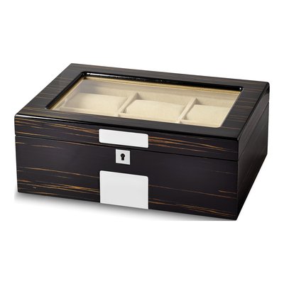 Ebony Wood 6-Watch Jewelry Box with Lock