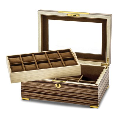 Wooden 10-Watch & Jewelry Box with Glass Lid – view 3