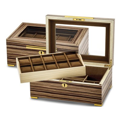 Wooden 10-Watch & Jewelry Box with Glass Lid – view 7