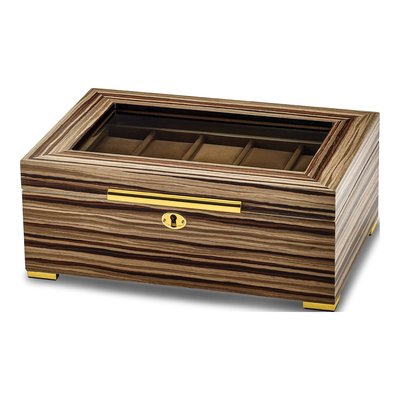 Wooden 10-Watch & Jewelry Box with Glass Lid
