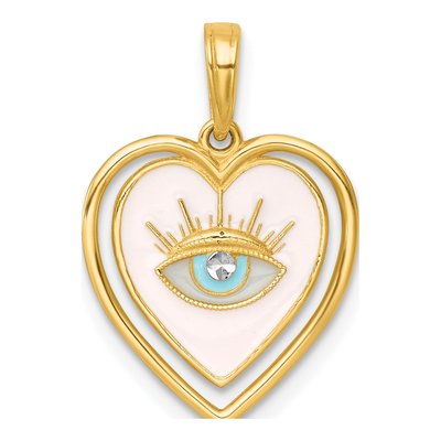 14K Yellow Gold Enamel Eye Heart Pendant