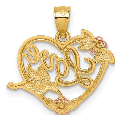 14K Two-Tone Gold LOVE Heart Bird Pendant – view 4