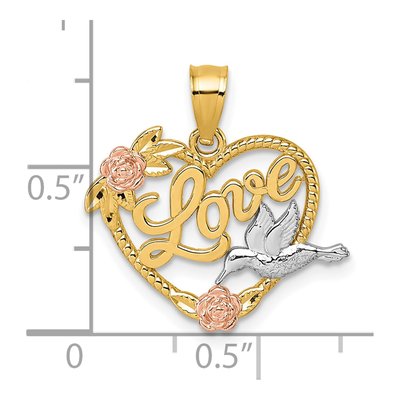 14K Two-Tone Gold LOVE Heart Bird Pendant – view 5