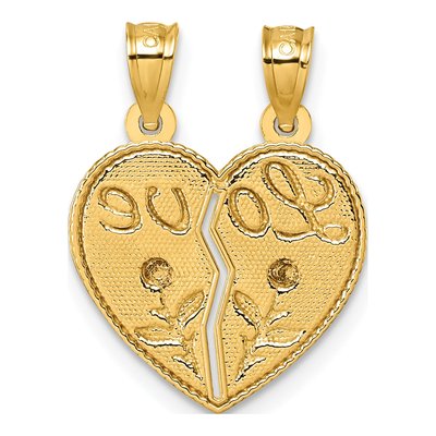 14K Two-Tone Gold Break-Apart Heart LOVE Pendant – view 4