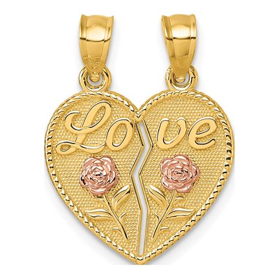 14K Two-Tone Gold Break-Apart Heart LOVE Pendant