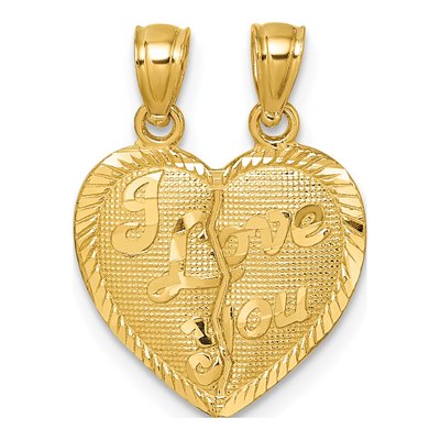 14K Yellow Gold I LOVE YOU Break-Apart Heart Pendant