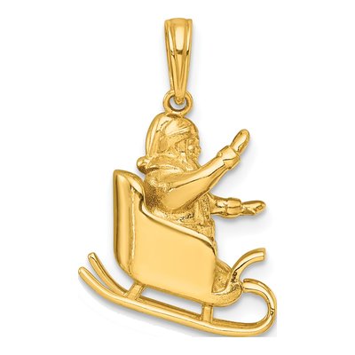 14K Yellow Gold 3-D Waving Santa Sleigh Charm – view 4