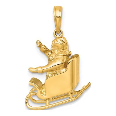 14K Yellow Gold 3-D Waving Santa Sleigh Charm