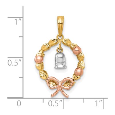 14K Two-Tone Gold Wreath Dangle Bell Pendant – view 5