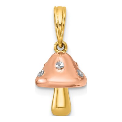 14K Yellow Gold 3D Mushroom Pendant