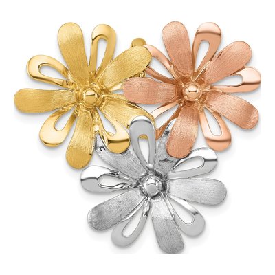 14K Yellow Gold Three Flowers Slide Pendant
