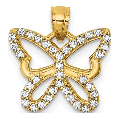14K Yellow Gold CZ Butterfly Wing Pendant