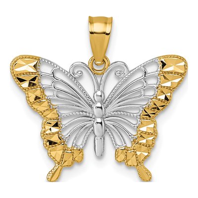 14K Yellow Gold Diamond-Cut Butterfly Pendant