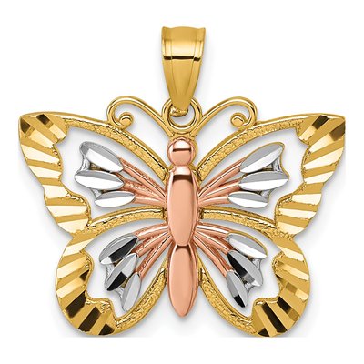14K Two-Tone Gold Cut-Out Butterfly Pendant