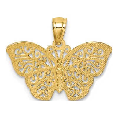 14K Yellow Gold Diamond-Cut Filigree Butterfly Pendant – view 4