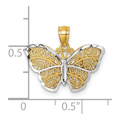 14K Yellow Gold Diamond-Cut Filigree Butterfly Pendant – view 5