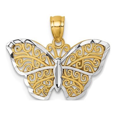 14K Yellow Gold Diamond-Cut Filigree Butterfly Pendant