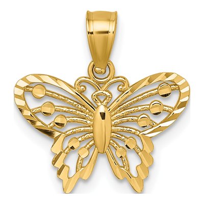 14K Yellow Gold Diamond-Cut Butterfly Pendant