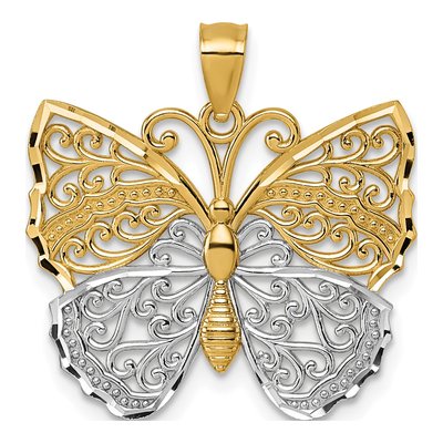 14K Yellow Gold Filigree Butterfly Pendant