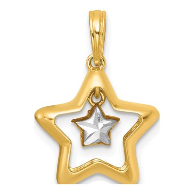 14K With White Rhodium Polished Star In Star Dangle Charm Pendant – view 4