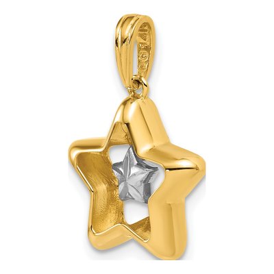 14K With White Rhodium Polished Star In Star Dangle Charm Pendant – view 5