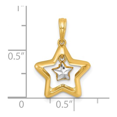 14K With White Rhodium Polished Star In Star Dangle Charm Pendant – view 6