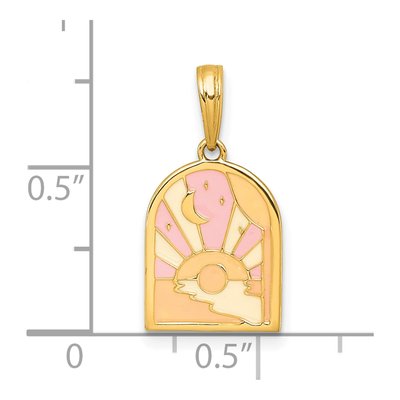 14K Yellow Gold Sunset Moon Enamel Pendant – view 5