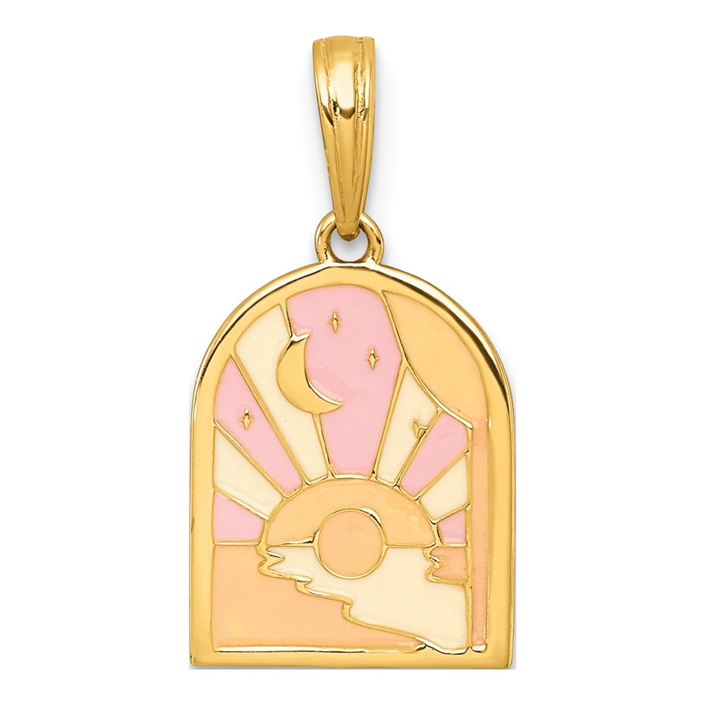 14K Polished Multi Color Enamel Sunset And Moon Charm Pendant
