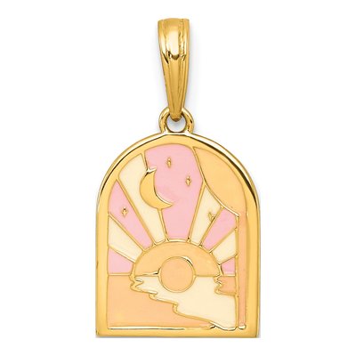 14K Yellow Gold Sunset Moon Enamel Pendant