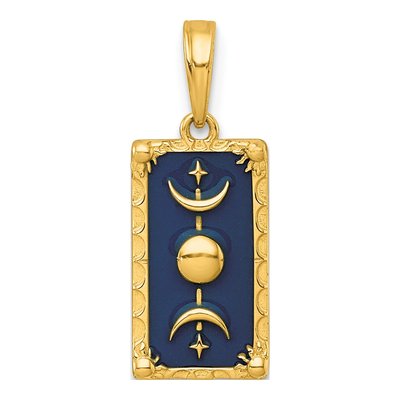 14K Yellow Gold Blue Enamel Moon Cycle Charm