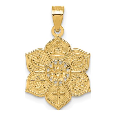 14K Yellow Gold Textured Multi-Faith Symbol Flower Pendant – view 4