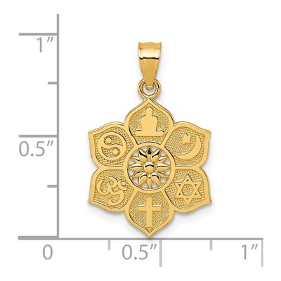 14K Yellow Gold Textured Multi-Faith Symbol Flower Pendant – view 5