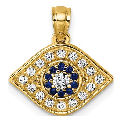 14K Yellow Gold CZ Evil Eye Pendant