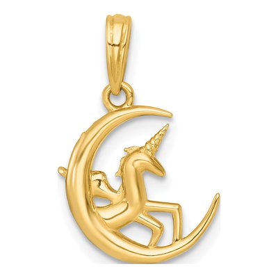 14K Yellow Gold Unicorn Moon Pendant – view 4